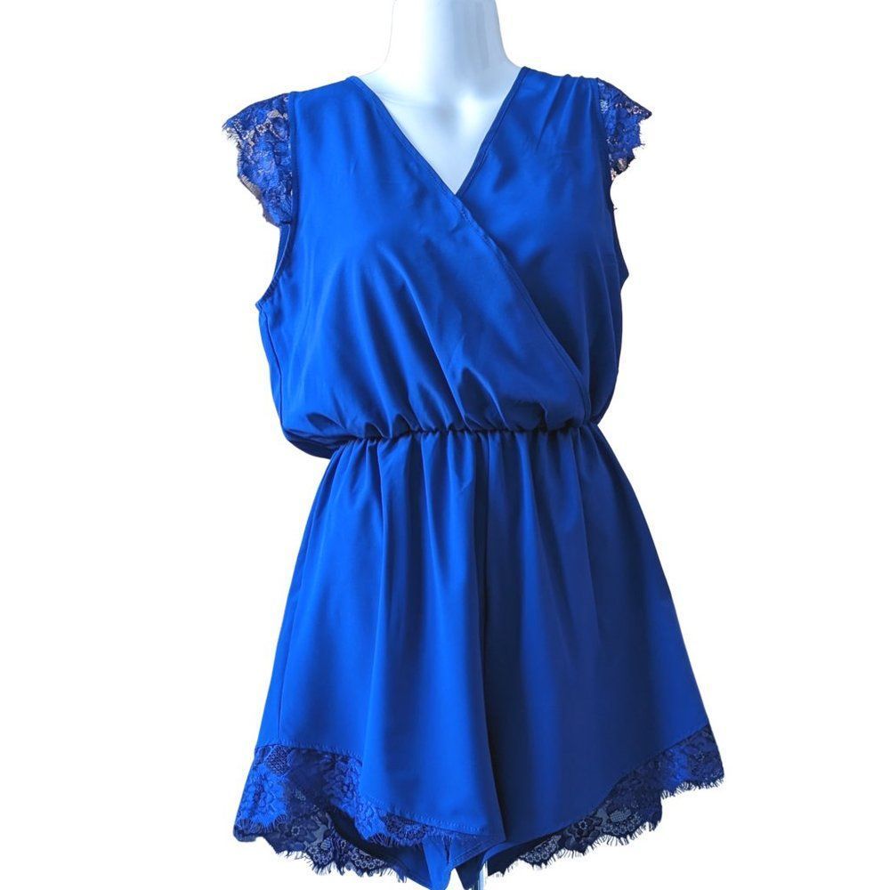 Skort Nautical Blue with lace shoulders and bottom Cross over Skort Size Large